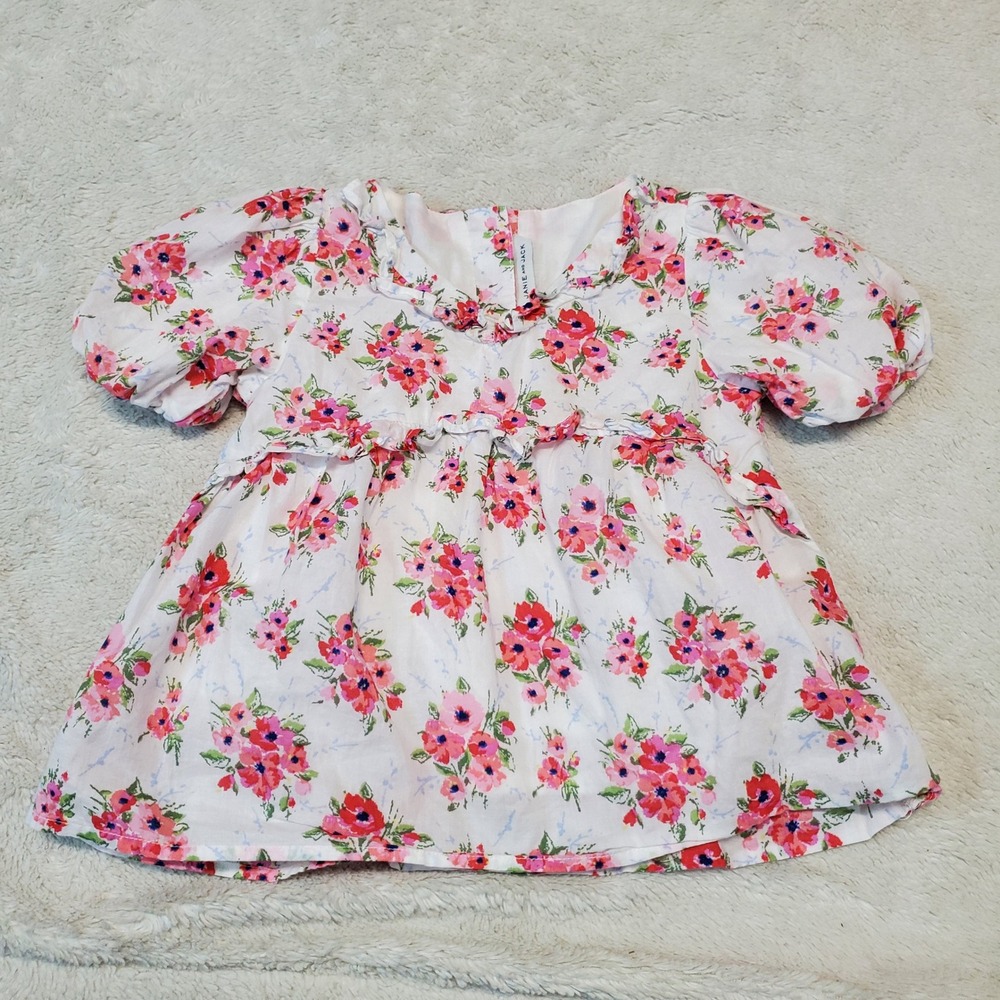 Janie and Jack White Pink Floral Spring Preppy Cottage Chic Flutter Sleeve Top 5